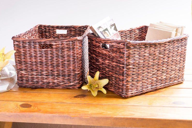 Storage Wicker Basket Closet Shelves Organizer Cubby Bench Etsy