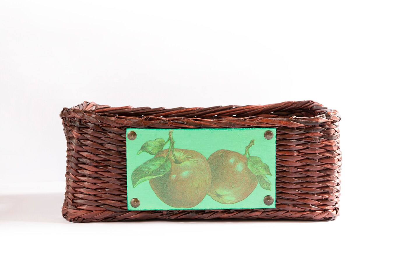 Set Of 2 Wooden Storage Baskets - Rustic Rattan Farmhouse Crates With Handles For Kitchen & Bathroom
