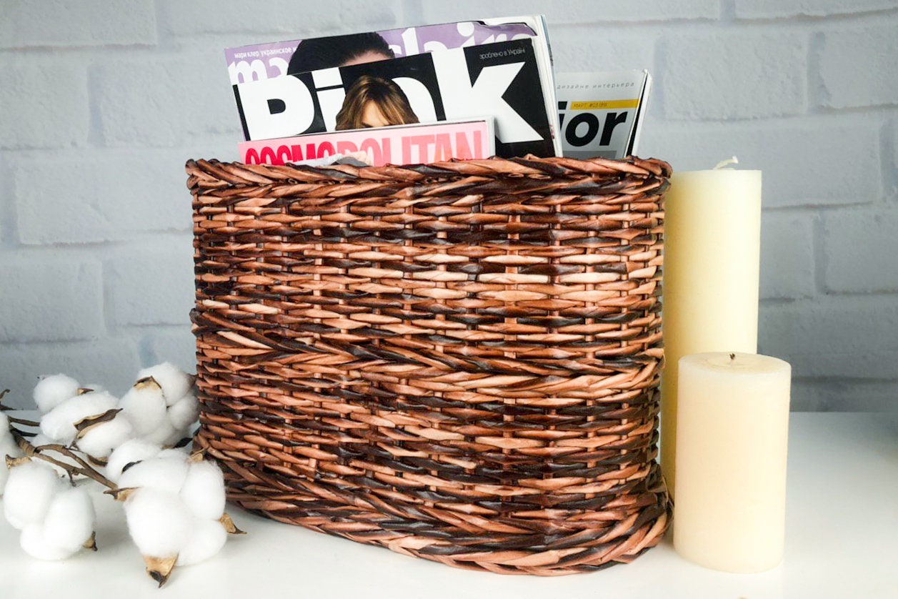 Oval Newspaper Basket Wicker Magazine Rack Paper Storage Etsy