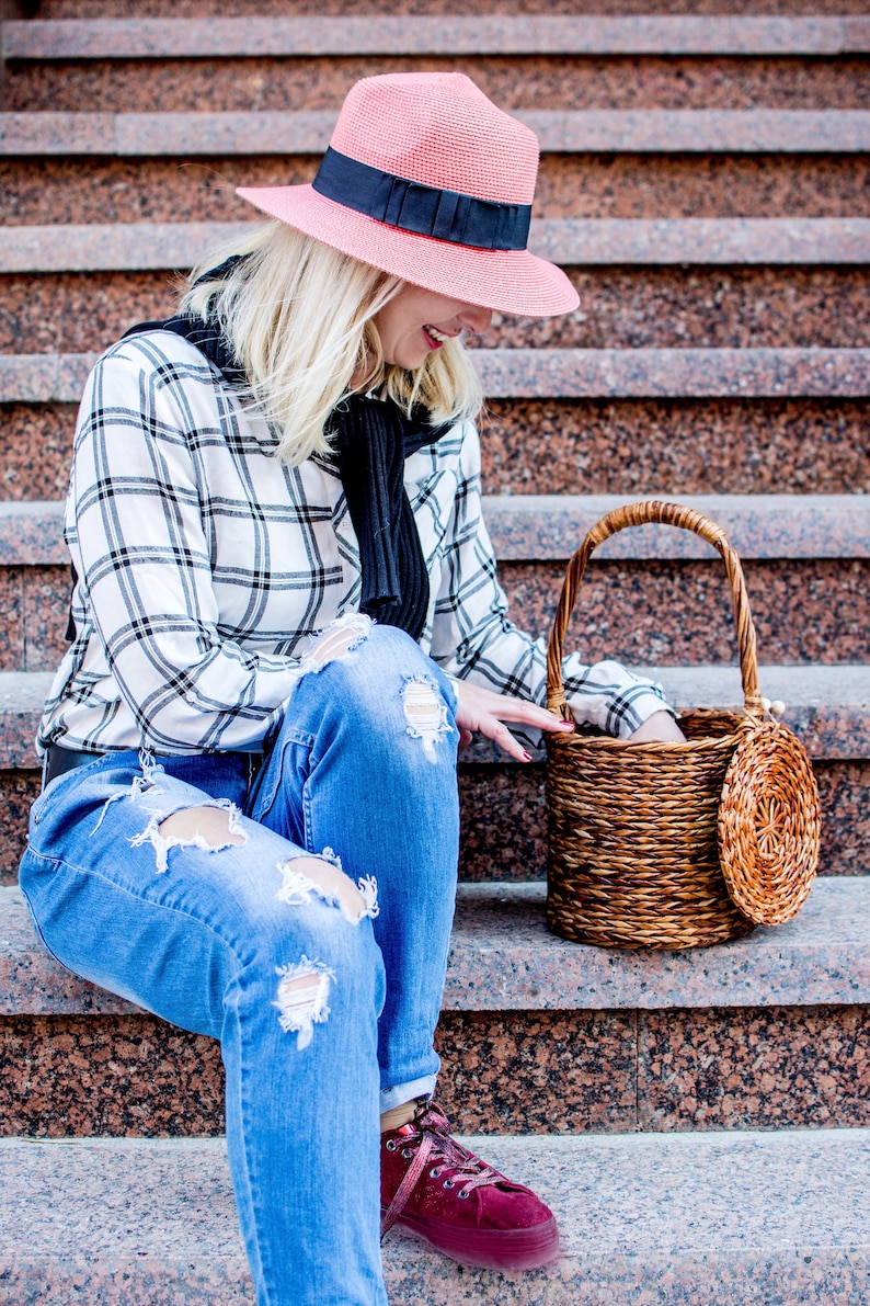 Wicker Shopping Handle Basket Purse With Lid Jane Birkin Etsy