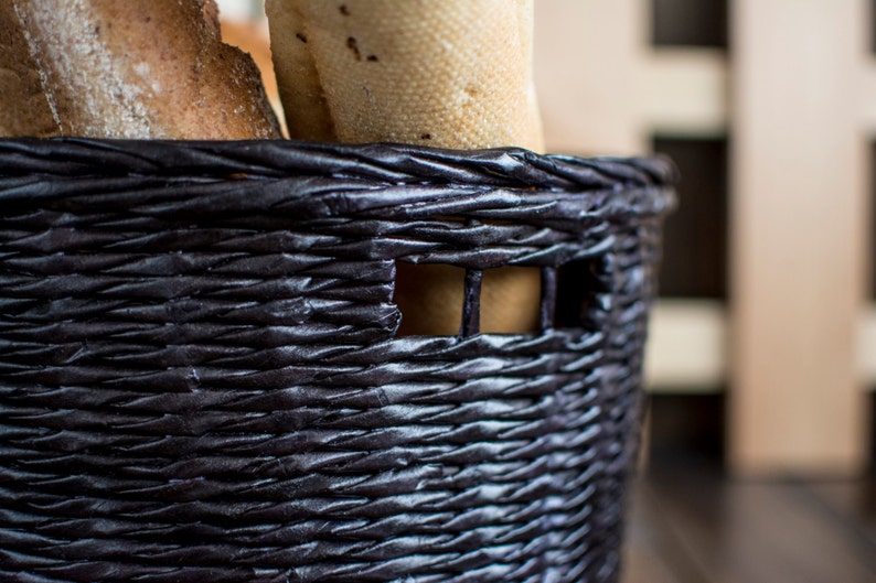 Black Round Wicker Storage Basket for Kitchen Display Basket Etsy