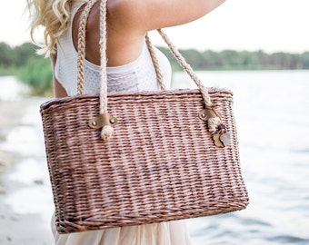 Cabas de plage Sac de marché en osier Sac de plage en paille Poignées en jute Panier de pique-nique Sac à provisions Panier à provisions Sac de plage Cadeau femme inspirant