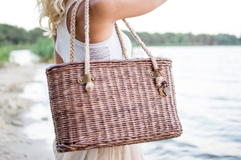 Beach tote Wicker market bag Straw beach bag Jute handles Etsy