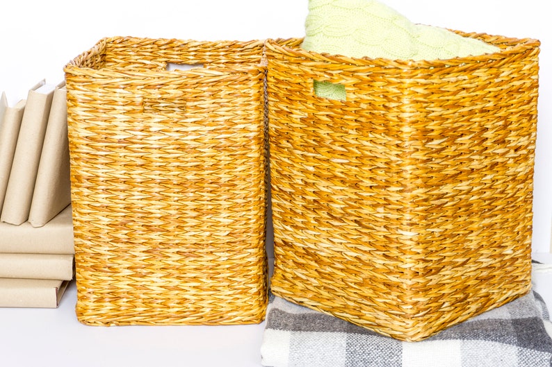 Tall wicker basket Woven large basket for blanket & pillows Etsy