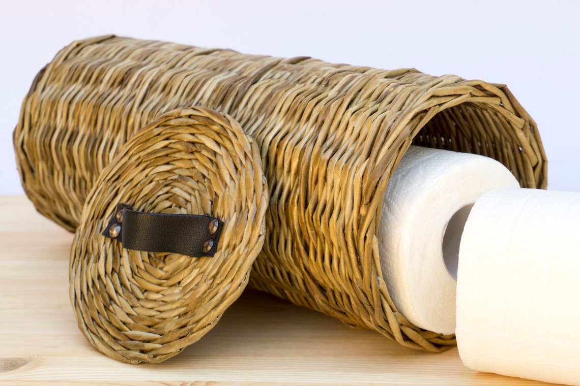 Toilet paper storage basket lidded Toilet roll holder Wicker Etsy