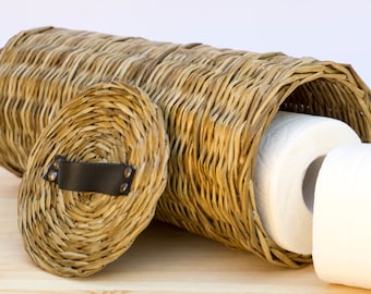 Mega roll toilet paper storage, Toilet roll holder basket lidded, TP wicker stand, Toilet tissue box, Toilet paper cover bin caddy rack