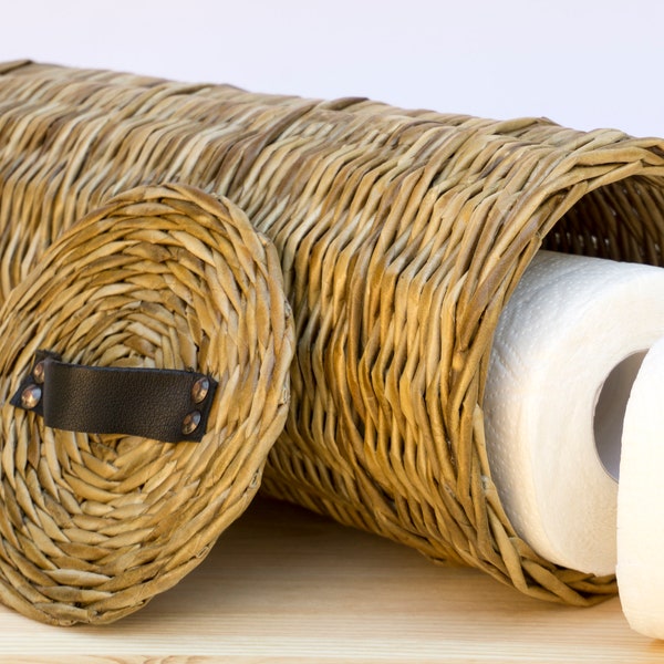 Méga rangement de papier toilette, panier porte-rouleau avec couvercle, support en osier TP, boîte de mouchoirs en papier, porte-papier hygiénique