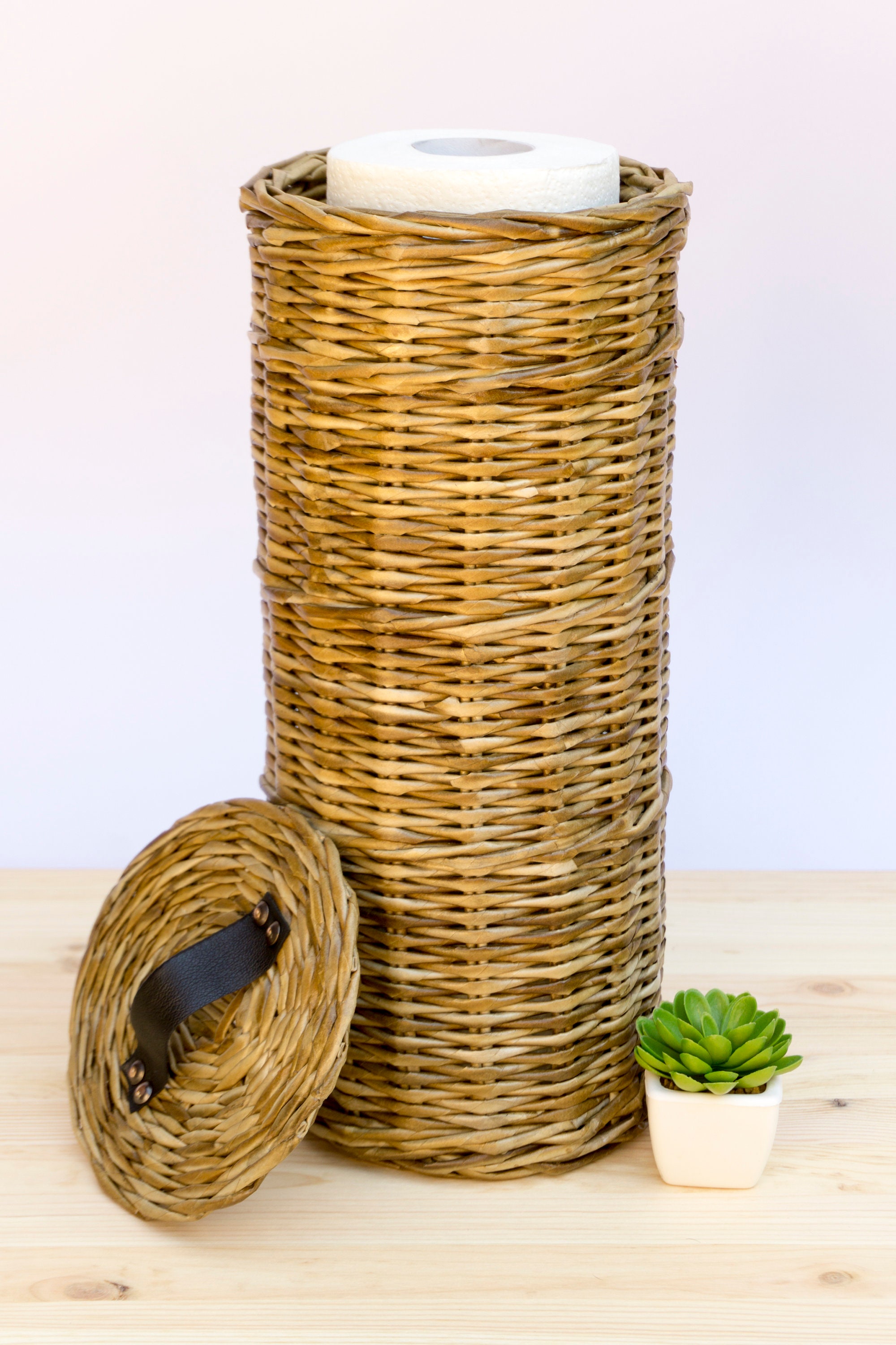 GRANNY SAYS Panier de rangement pour papier toilette avec poignée, porte-papier toilette durable, organiseurs et rangement de salle de bain, panier en osier pour rangement de salle de bain, gris