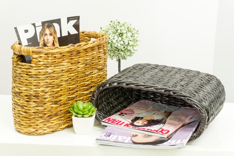 Wicker Magazine Rack Oval Newspaper Basket Paper Storage Etsy