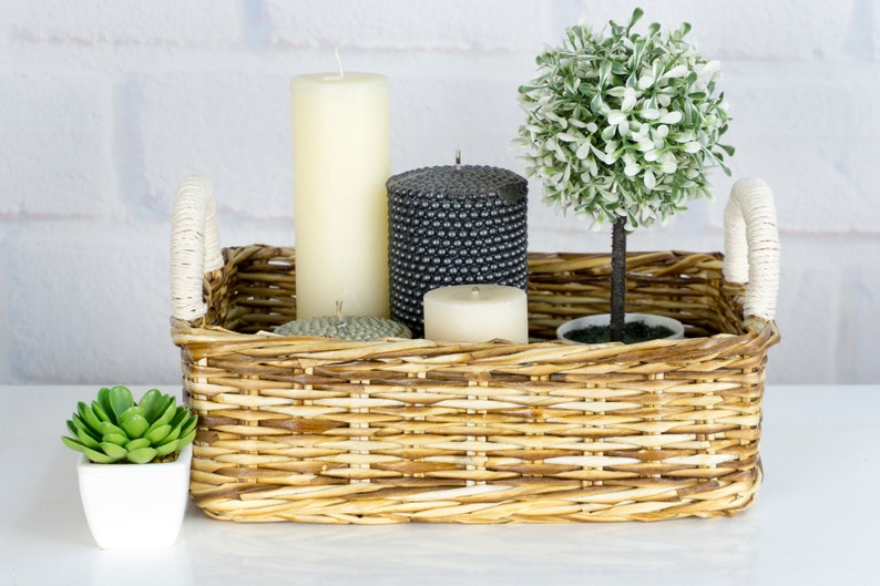 Bathroom Storage Wicker Basket Vanity Decor Tray With Etsy