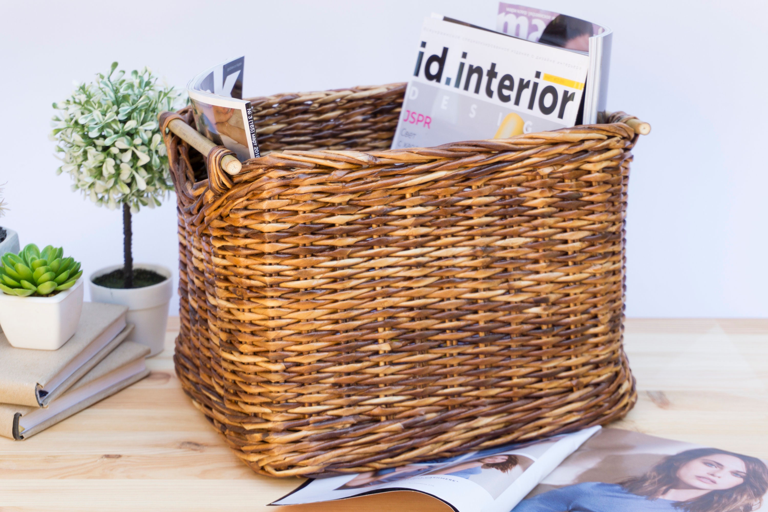 Set Di 3 Cestini Portaoggetti In Vimini: Cesti Decorativi Per Scaffali, Bagno, Dispensa E Armadio, Design Elegante