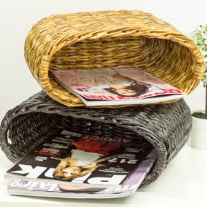 Wicker Magazine Rack, Oval Newspaper Basket, Paper Storage, Mail ...