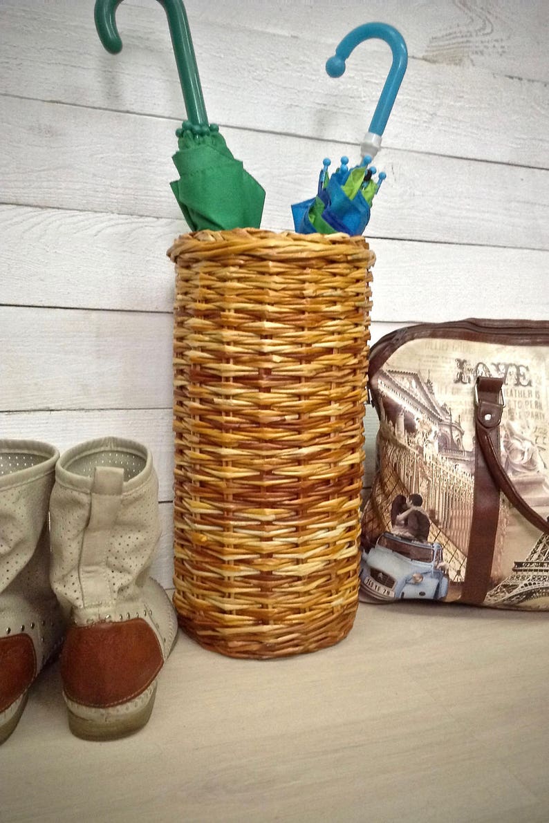 Umbrella stand Wicker umbrella holder Tall basket Cane Etsy