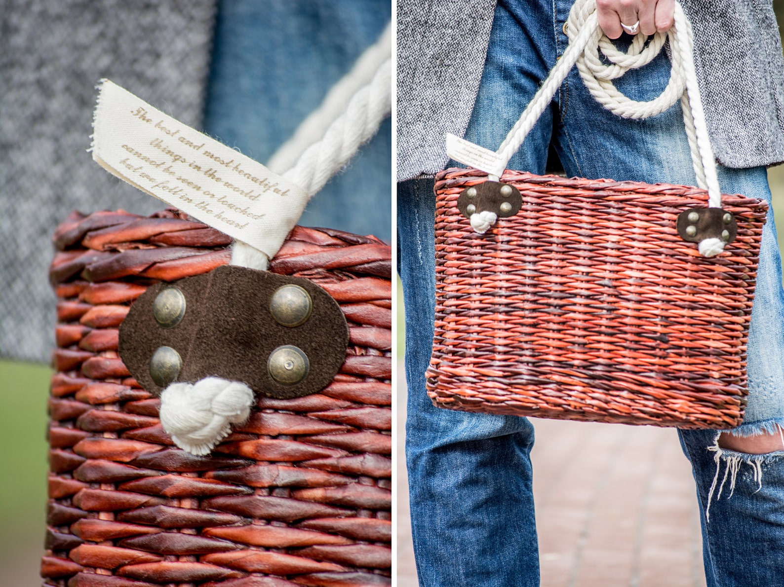 Wicker market bag Wicker purse Rope long handles Shoulder bag Etsy