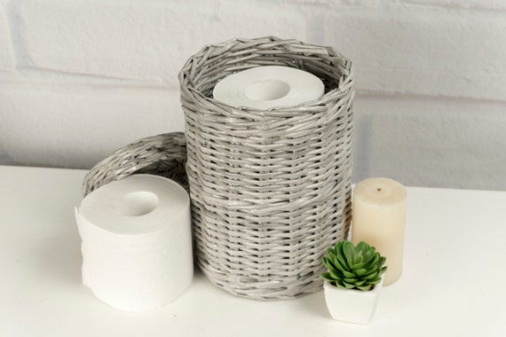 Almacenamiento de papel higiénico en mega rollo, cesta portarrollos con  tapa, soporte de mimbre TP, caja de papel higiénico, estante para bandeja  de papel higiénico -  España