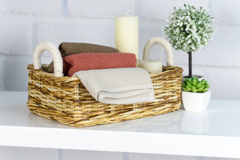 Bathroom Storage Wicker Basket Vanity Decor Tray With Etsy