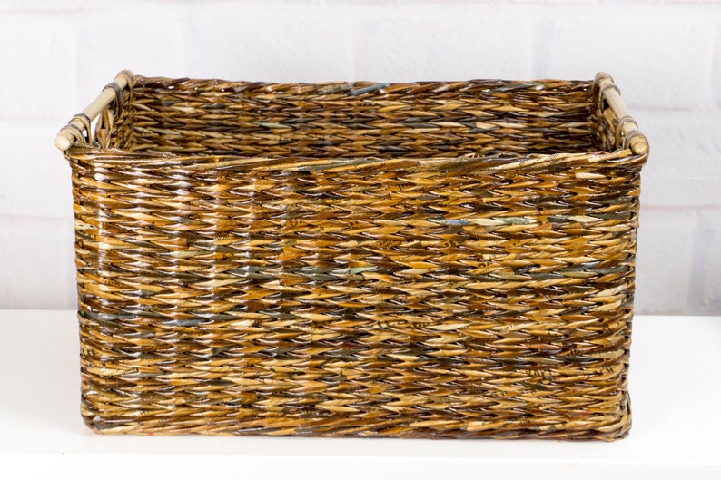 Large Rectangular Wicker Storage Basket With Label and Bamboo Etsy