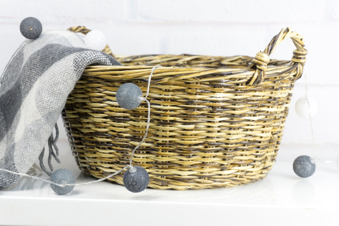 Large round wicker basket with handles Kitchen fruits Etsy