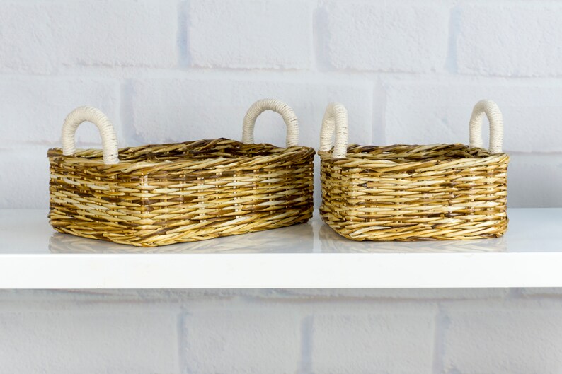Bathroom Storage Wicker Basket Vanity Decor Tray With Etsy