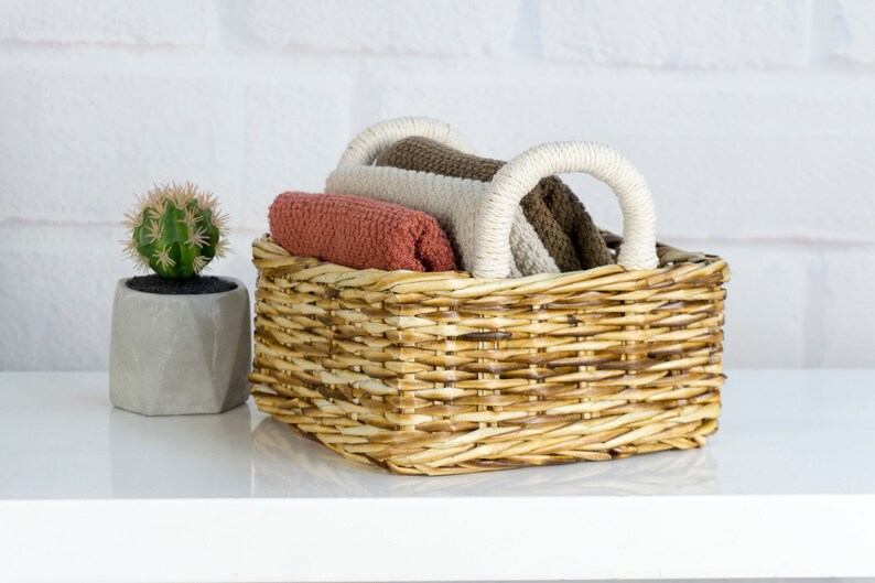 Bathroom Storage Wicker Basket Vanity Decor Tray With Etsy