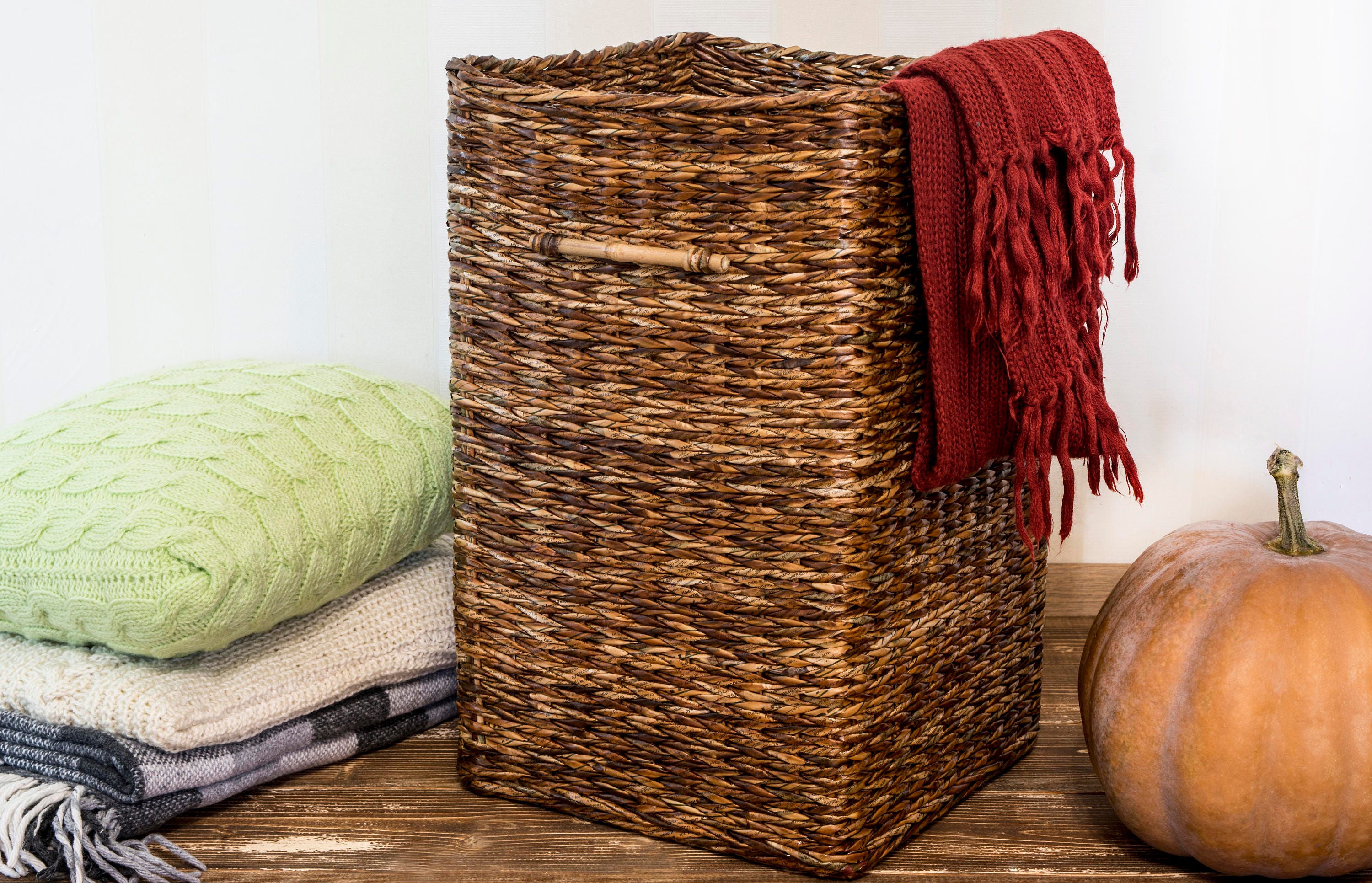 Hallway basket Tall storage bin Deep basket Wicker laundry Etsy