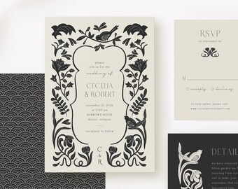 Art Deco Wedding Invitation, 1920s Wedding, Floral Wedding Invitation, Great Gatsby Wedding, Wedding Invitation Template, Printable, AD2