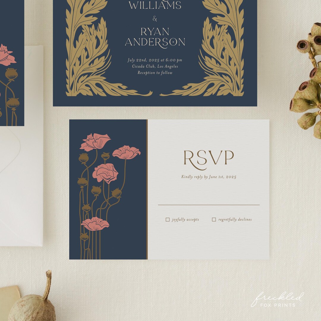 Art Deco Floral Wedding RSVP Card: 1920s Gatsby Style (printable), ART3 ...