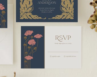 Elegant Art Deco Floral Wedding RSVP Card Template: Printable 1920s Great Gatsby-Inspired Design, ART3