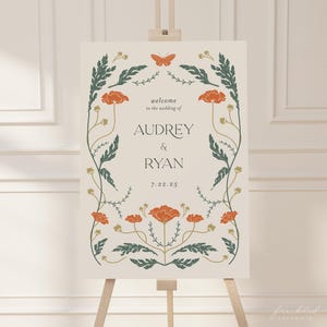 Modello modificabile di cartello di benvenuto per poster di matrimonio in stile Art Nouveau d'epoca, ART1