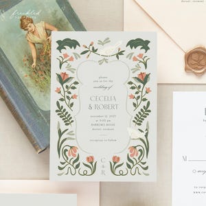 Art Deco Floral Wedding Invitation Template: 1920s Gatsby Style (Printable) AD1