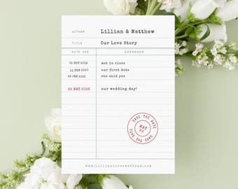 Editable Literary Wedding Save the Date Card Template, Book Theme, JAC
