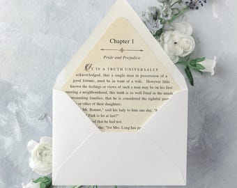 Literary Theme Wedding Invitation Envelope Liner Instant Download, JAC