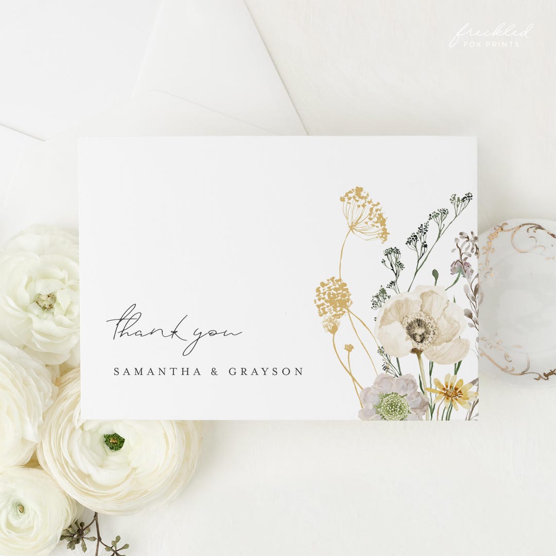 Rustic Wildflower Wedding Thank You Card Template (digital Download ...