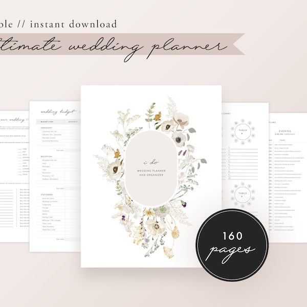 Wedding Planner Printable, Wedding Planner, Minimalistic Wedding Planner, Wedding Planner Book, Digital Wedding Planner, Wedding Binder