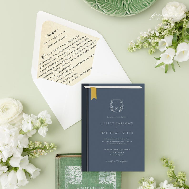 Personalized Storybook Wedding Invite with Classic Literary Theme, JAC