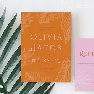 Editable Modern Beach Wedding Invitation Suite Template for Tropical Destination Ceremony, LEI1