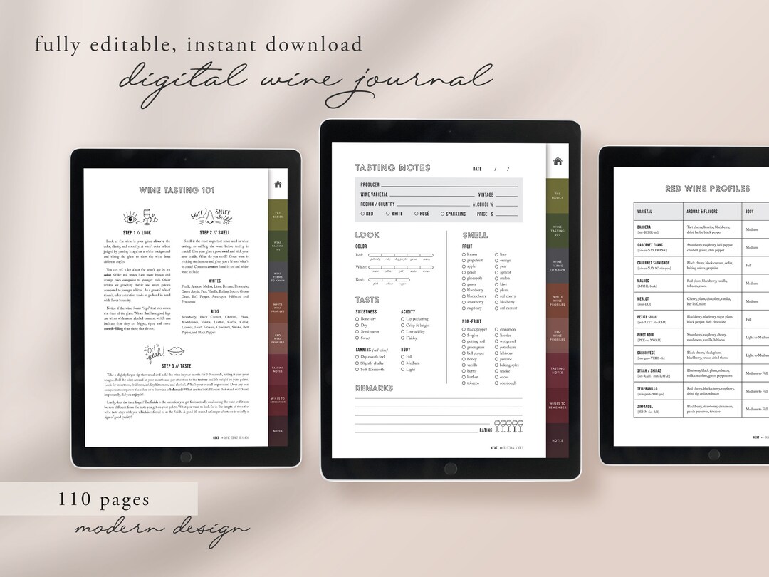 Digital Wine Journal, Wine Tasting Journal, Wine Tracker, Wine Journal