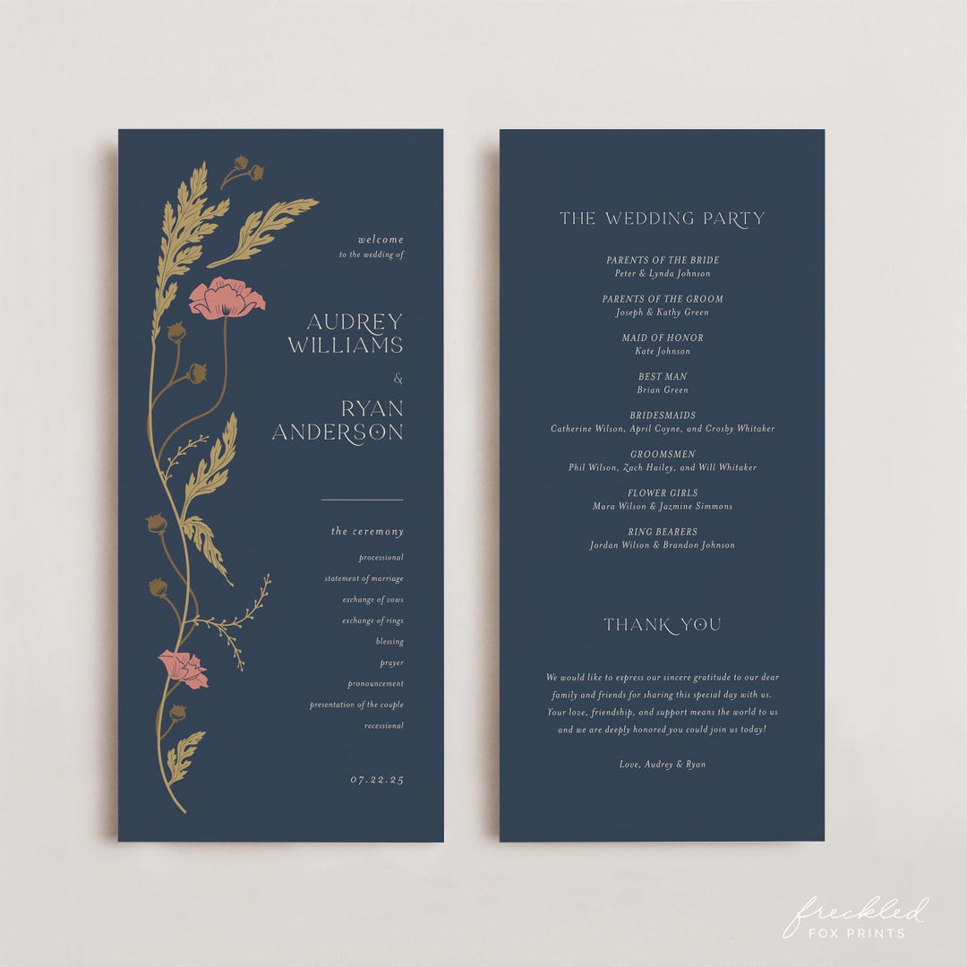 Boho Art Nouveau Wedding Program Template With Itinerary and Timeline ...