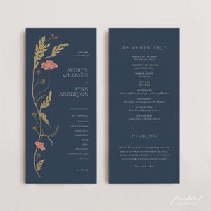 Boho Art Nouveau Wedding Program Template with Itinerary and Timeline, ART3