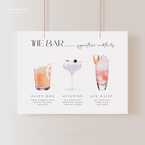 Elegant Watercolor Signature Cocktail Menu Sign | Printable Wedding Bar Decor | His & Hers Drink Display