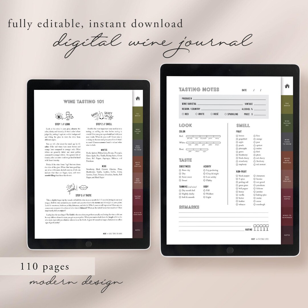 Digital Wine Tasting Journal: Notes Tracker for Goodnotes and ...