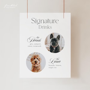 Custom Pet Portrait Signature Drink Sign for Weddings - Personalized Bar Menu with Dog or Cat Illustration