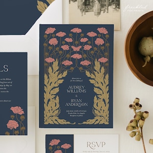 Elegant Vintage Art Nouveau Wedding Invitation Suite Template, ART3