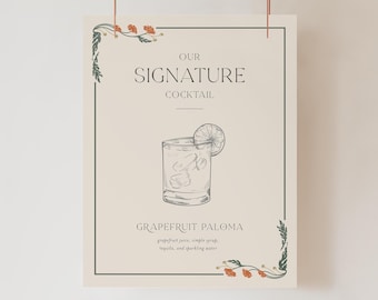 Art Nouveau Wedding Cocktail Bar Sign Template with Signature Drink Menu, ART1