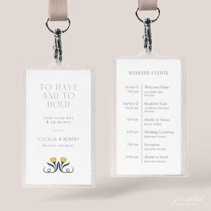 Sjabloon elegante art-decohotelsleutelkaart welkomst- en trouwroute - afdrukbare bestemmingsagenda, AD4