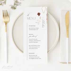 de menu et carte de visite de mariage floral bohème bordeaux à imprimer | ÉMILIE