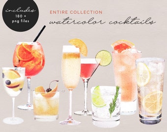 Cocktail Illustrations, Drinks Clipart, Watercolor Cocktail Clipart, Beverage Clipart, Watercolor Clipart, Signature Cocktail Sign artwork