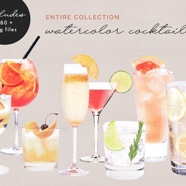 Illustrations de cocktails, Clipart de boissons, Clipart de Cocktail aquarelle, Clipart de boisson, Clipart aquarelle, œuvre d'art Signature Cocktail Sign