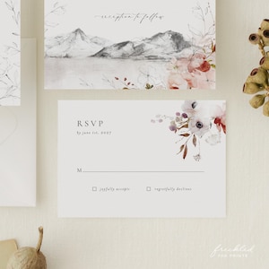 Rustikale Berg Botanische Hochzeit Antwortkarten Vorlage mit Herbst Thema, CLE