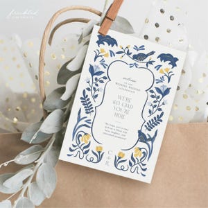 Elegante plantilla de itinerario de bienvenida para una boda en estilo art déco: agenda imprimible para eventos de fin de semana en destinos, AD4